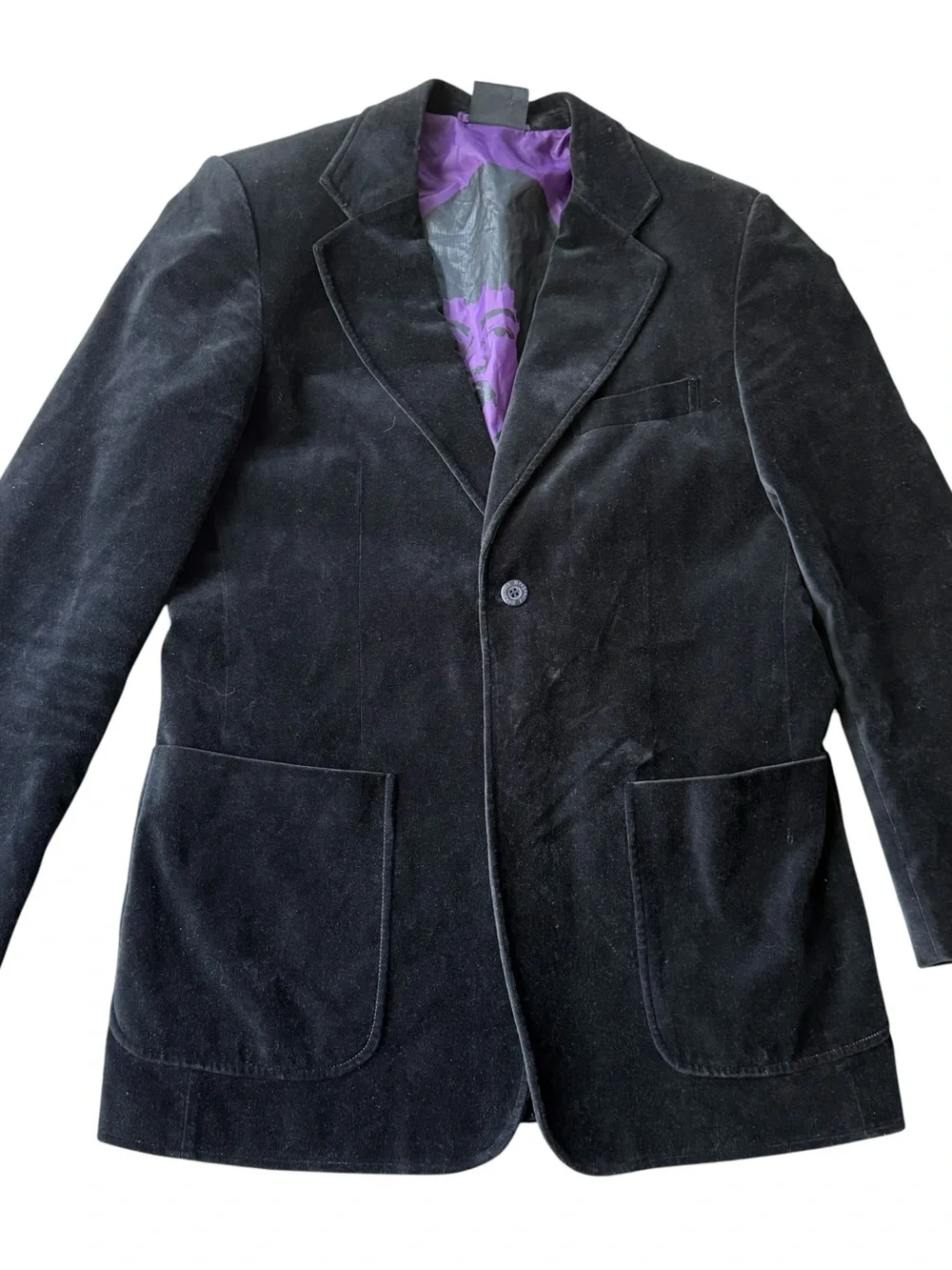 Dragonfly Clothing Co Hendrix Sz M Black Men's Velvet Blazer with Purple Lining